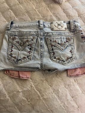 Miss Me Pink Lined Light Wash Denim Shorts
